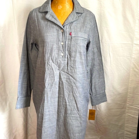 Levi's Women's Blue White Railroad Stripe Pajama Sleep Shirt - Picture 6 of 8